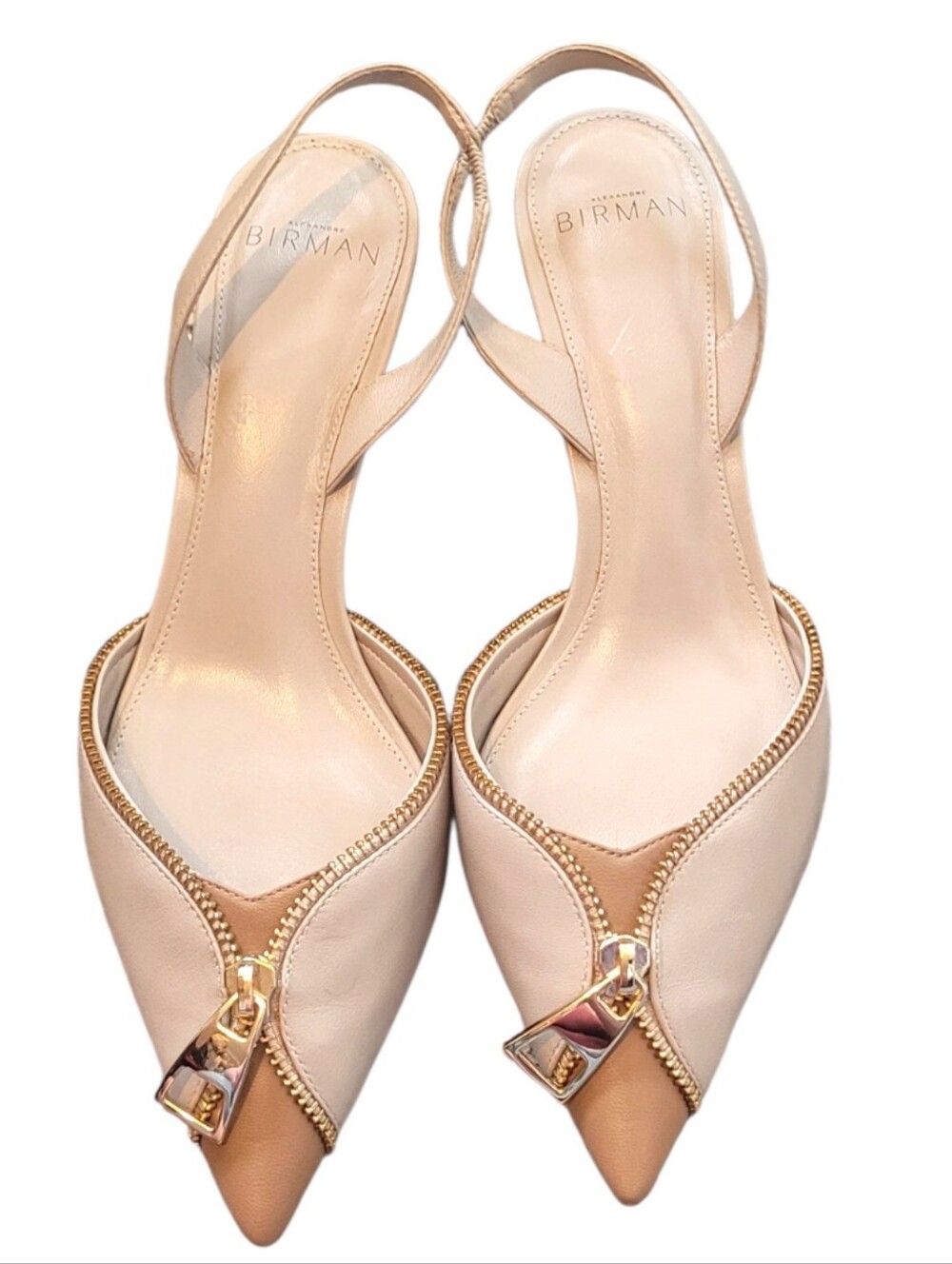 Alexandre Birman Cream Leather Slingback Kittwn Heels Size 38/7.5